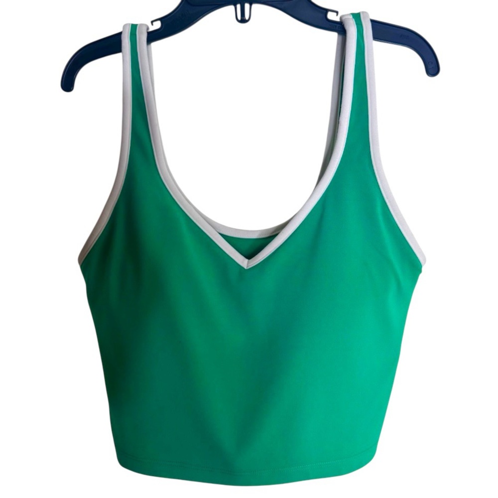 GUC Offline Aerie Tank Top Sports Bra sz S/P Long Line Green w/ White Piping